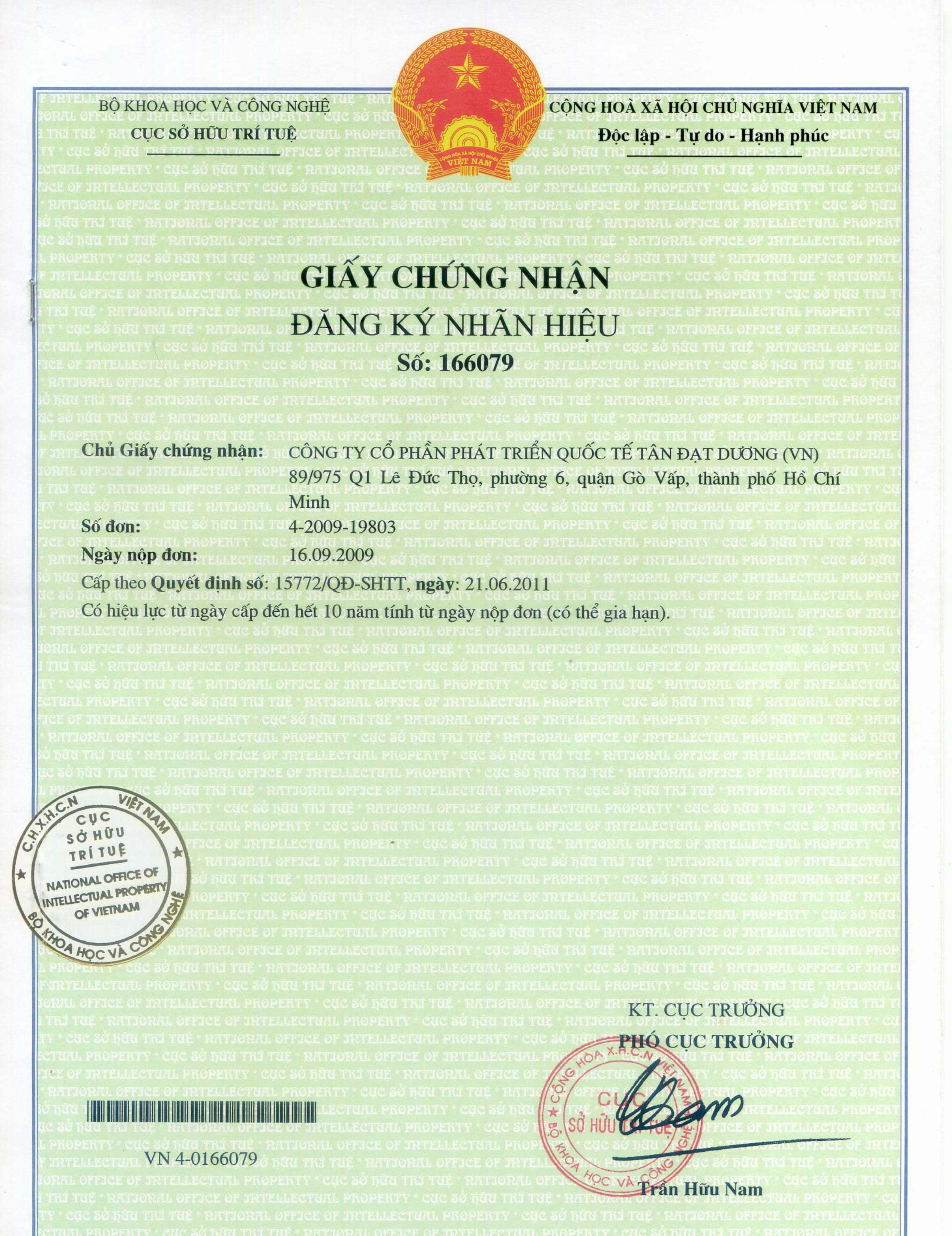 GCN đăng ký nhãn hiệu Satin280